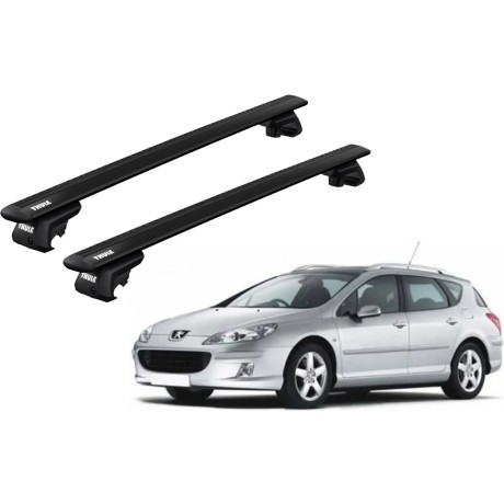 Barras THULE EVO WingBar para autos PEUGEOT 407 SW 2004 a 2010 negro
