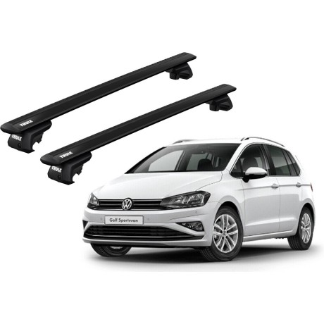 Barras THULE EVO WingBar para autos VOLKSWAGEN Golf Sportsvan 2014 a 2020 negro