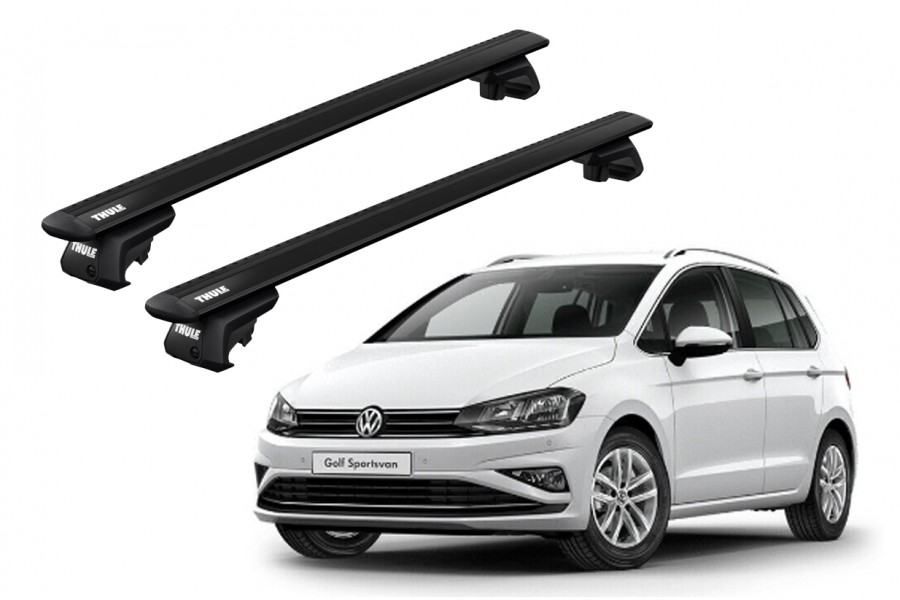Barras THULE EVO WingBar para autos VOLKSWAGEN Golf Sportsvan 2014 a 2020 negro