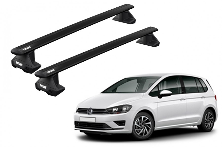 Barras THULE EVO WingBar para autos VOLKSWAGEN Golf Sportsvan 2014 a 2020 negro