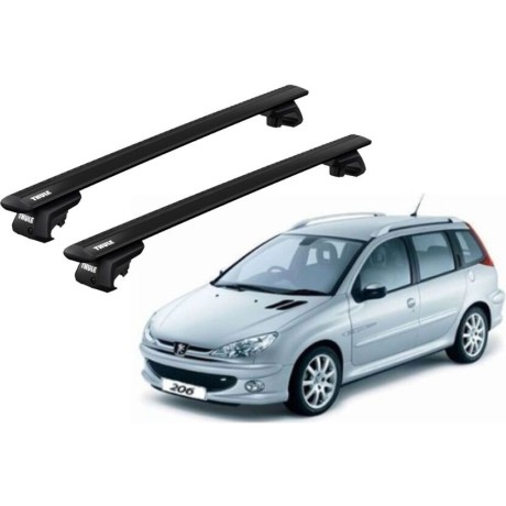 Barras THULE EVO WingBar para autos PEUGEOT 206 SW 2002 a 2008 negro