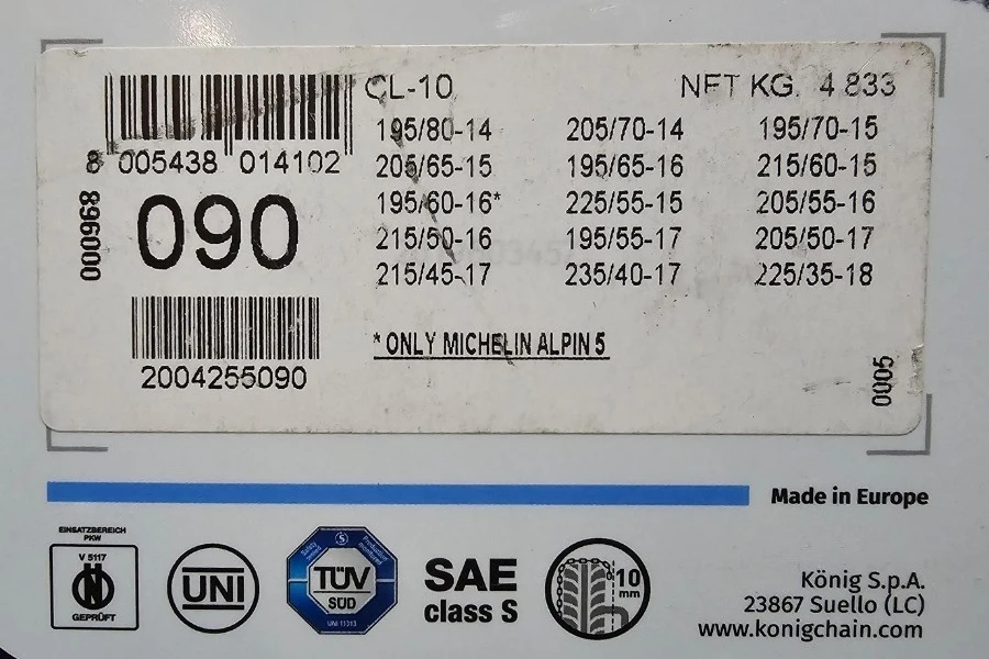 Cadenas para Nieve König CL-10 090