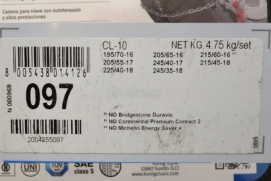 Cadenas para Nieve König CL-10 097