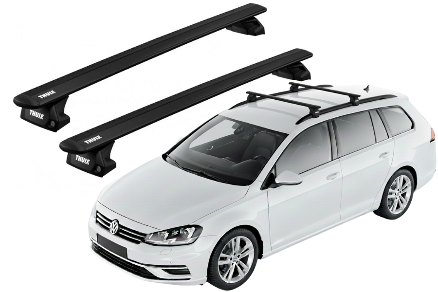 Barras THULE EVO WingBar para autos VOLKSWAGEN Golf Variant/SportCombi VII 2013 a 2020 negro