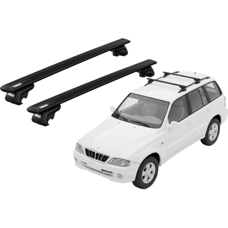 Barras THULE EVO WingBar para autos SSANGYONG Musso 1996 a 2005 negro