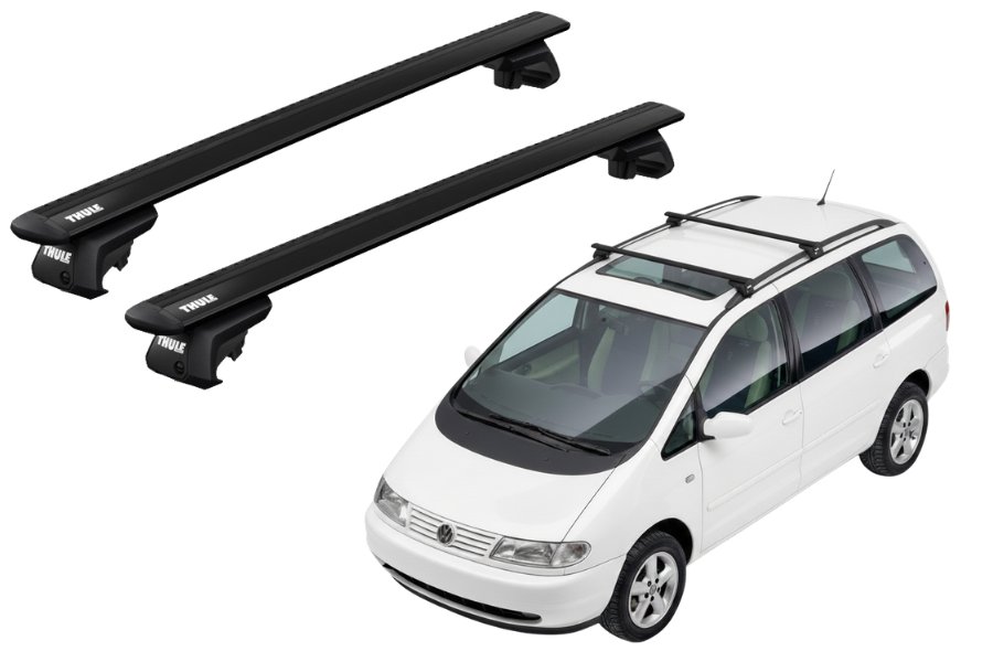 Barras THULE EVO WingBar para autos VOLKSWAGEN Sharan 1996 a 2000 negro